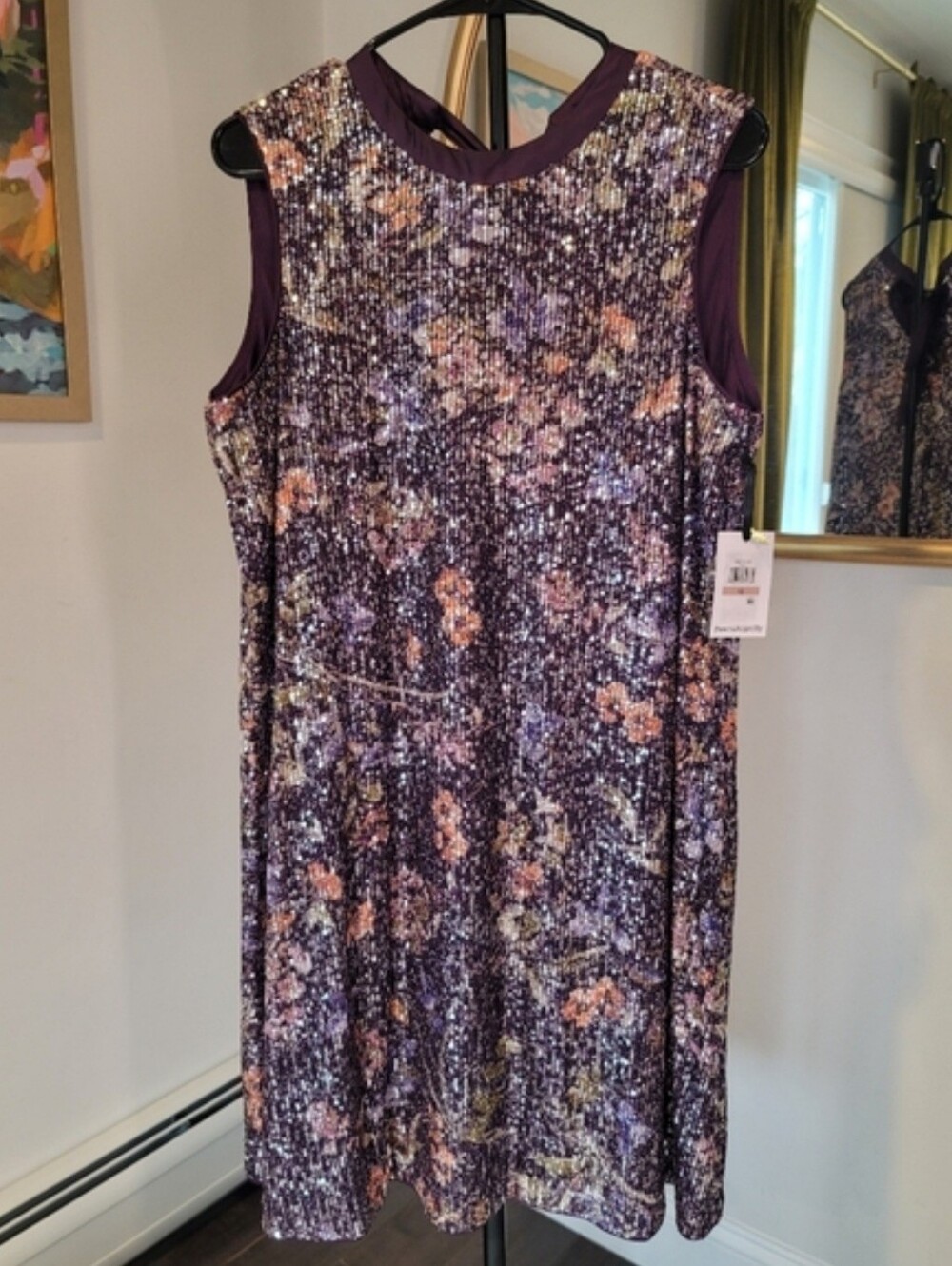 NWT Kensie Purple Sequined Floral Sleeveless Dress Size 12